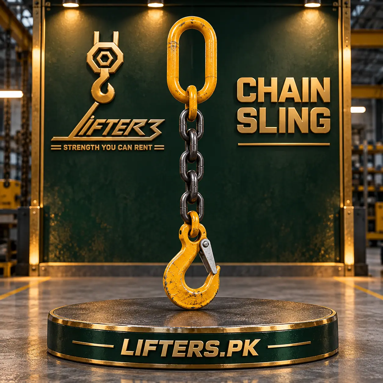 Lifters.pk chain sling with master link and safety hook mockup
